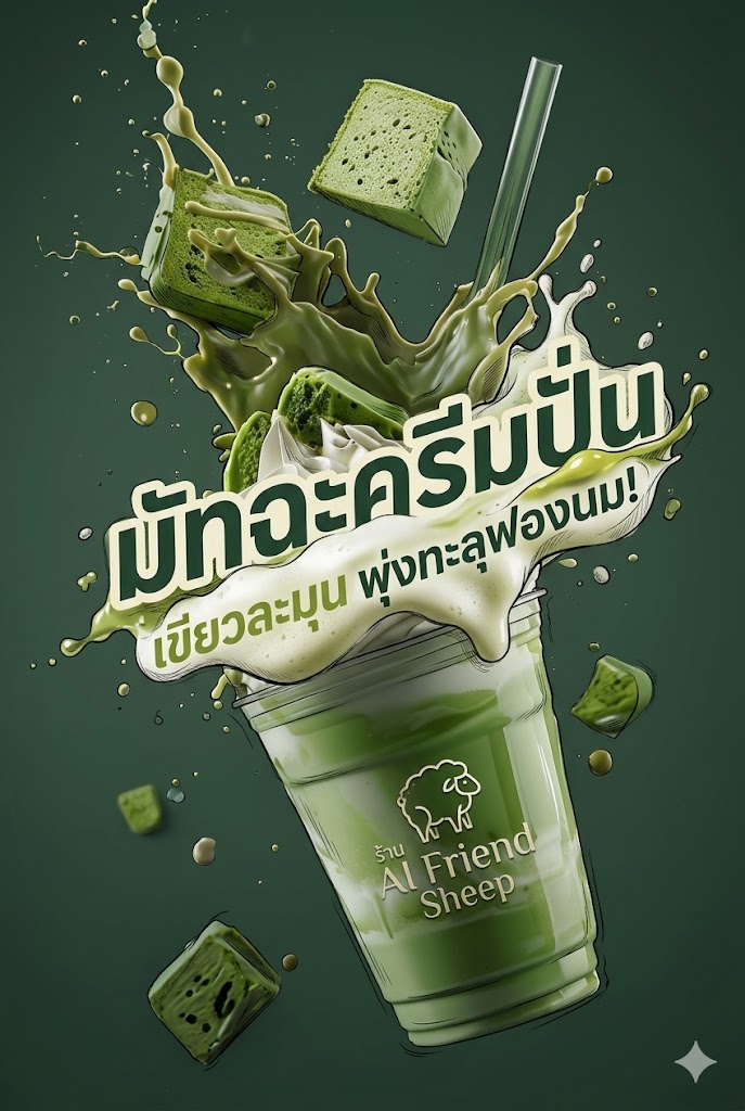 มัทฉะครีมปั่นฟองนมลาวา